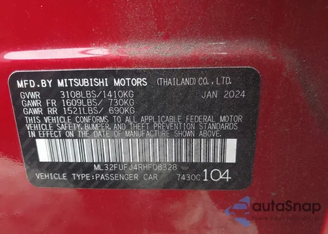 2024 Mitsubishi Mirage G4 Black Edition/Es/Le из США, поврежденный, VIN ML32FUFJ4RHF08328